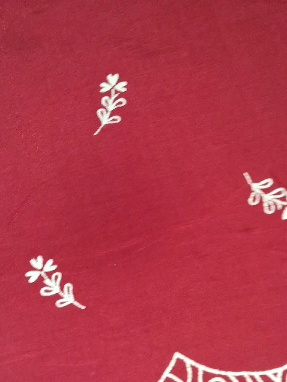 Vintage Red Table Cloth with White Floral Print